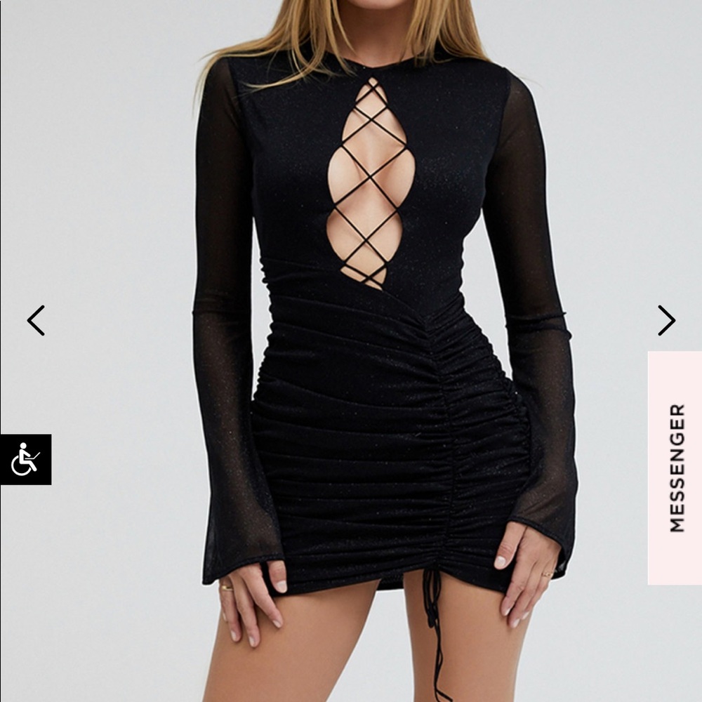 MISTRESS ROCKS DANCE BLACK SPARKLE LACE UP MINI DRESS